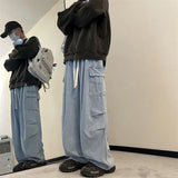 Bonsir Spring and Autumn High Street Men and Women Trendy American Washed Straight leg Jeans Couple American Loose Retro Casual Pants