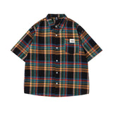 BONSIR  -  Vintage Plaid Shirts Mens Streetwear Hip Hop Short Sleeve Shirt for Men 2025 Summer New Oversized Harajuku Cotton Casual Blouse