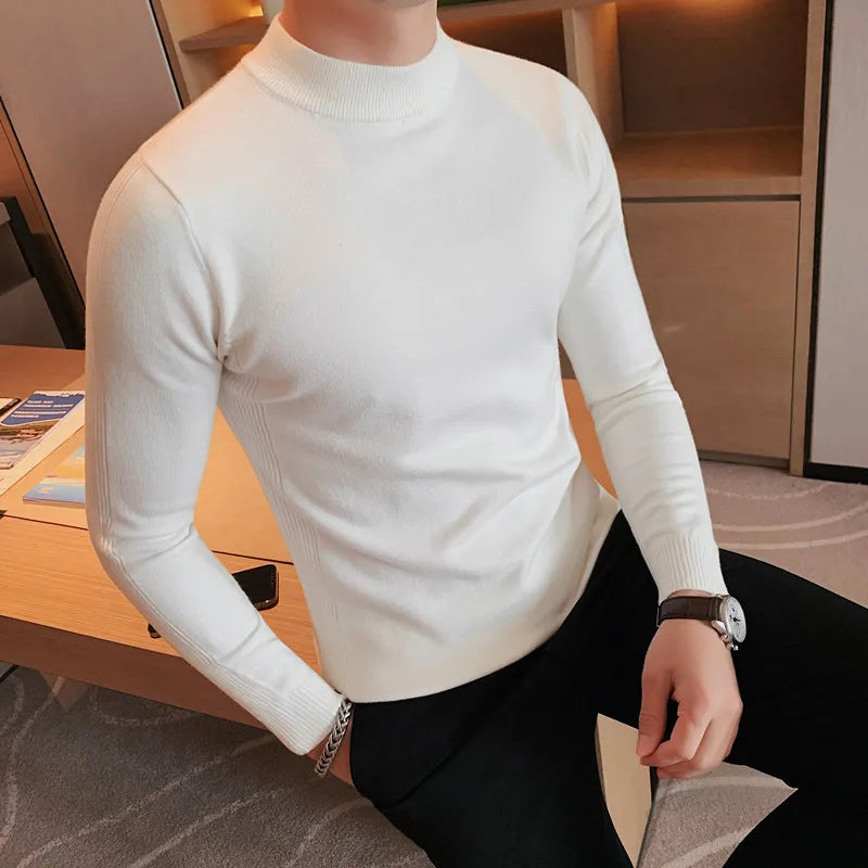 Bonsir Autumn Winter New Half Turtleneck Sweater Men's Korean Slim Fit Knitted Pullovers Solid Color Casual Bottoming Shirt Sweater