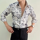 BONSIR  -  Spring Men's Floral Pattern Shirt Elegant Handsome Long Sleeved Mens Shirts 3D Flower Print Slim Fit Man Dress Shirt Streetwear
