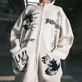 Bonsir Mens Y2k Graffiti Casual Knitted Sweater Autumn Winter Genderless American Trend Street Loose Lazy Style Versatile Jacket Unisex