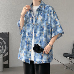 Bonsir Men Ice Silk Smooth Shirt Spring Summer Thin Luxury Loose Korean Casual Shirt Beach Trendy Floral Draping Shirts Plus Size 5XL-M