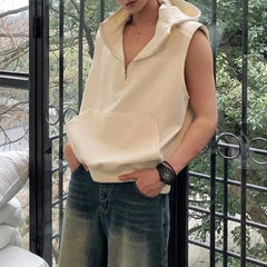 Bonsir Mens Clothing American Street Hooded Vest Coat Sleeveless T-Shirt 2024 Spring and Summer Casual Loose Vest Sweatshirt Unisex