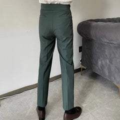 BONSIR  -  Men's Solid Color Suit Pant Slim Fit Feet Casual British Spring High Waist Pants Office-trousers Men Dress Pant Trousers