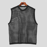 BONSIR  -  Streetwear Mens Fashion Mesh Tank Tops Hollow Out See Through Sexy Vest Men Summer Trendy Solid Color Loose Sleeveless Camisoles