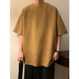 BONSIR  -  Suede T-shirt Men Oversized Fashion Solid Color Retro T Shirt Men Streetwear Summer Loose Short Sleeved T-shirt Mens Top M-3XL