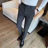 Bonsir Spring Autumn High Waist Smart Casual Dress Pants Men Belt Design Slim Suit Pants Formal Wedding Social Party Mens Trousers
