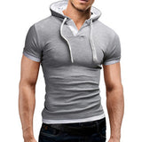 BONSIR  -  T-Shirt Tops Hooded Light Grey Mens Muscle Polyester Red Short Sleeve Slim Fit Sport Black Summer Hot New Stylish