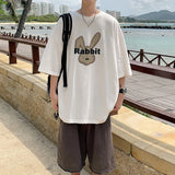 BONSIR  -  Summer Cartoon Rabbit Pattern T-shirt Men Women Casual Short Sleeve Tshirts High Street Cotton T-shirt Men Oversized T Shirts