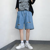 BONSIR  -  Summer Shorts Men's Ripped Streetwear Fashion Loose Jeans Hole Straight Wide Casual Soft Denim Shorts Male