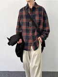 BONSIR  -  American retro white navy plaid shirt men's autumn tide brand sanding shirt coat loose casual shirt