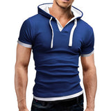 BONSIR  -  T-Shirt Tops Hooded Light Grey Mens Muscle Polyester Red Short Sleeve Slim Fit Sport Black Summer Hot New Stylish