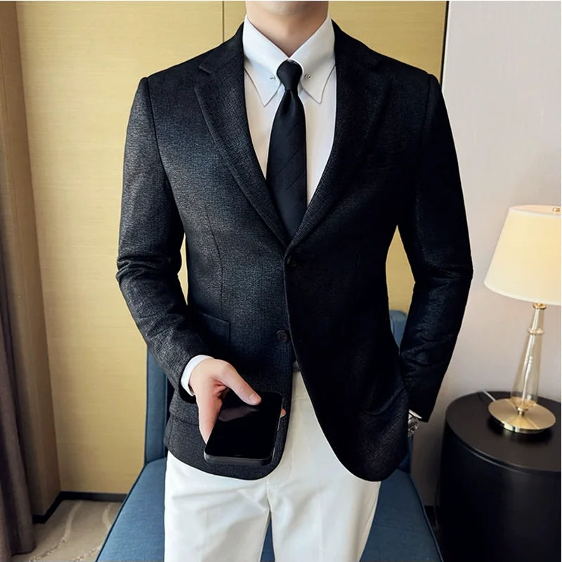 Bonsir Vintage Suede Line Striped Fashion Suit Jacket New High-end Luxury Business Office Slim Fit Social Wedding Party Dress Coat