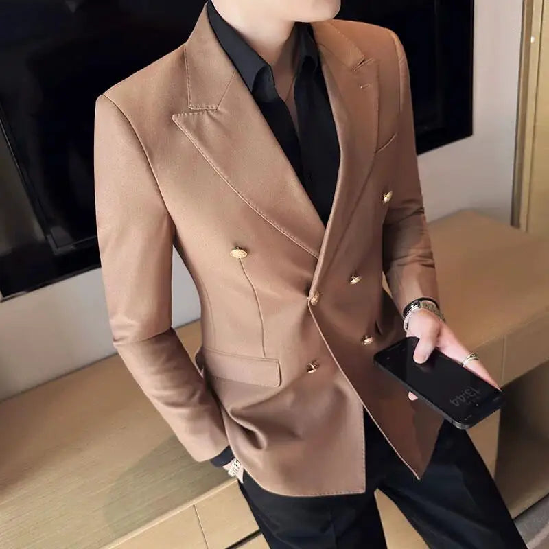 Bonsir Classic Luxury Mens  Double Breasted Suit Jacket Groom Wedding Tuxedos Business Casual Blazer Social Club Outfits Suit Coat