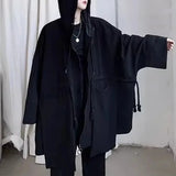 Bonsir Mens Hooded Windbreaker Dark Gothic Style Cape Sweater Streetwear Y2k Rope Decoration Personality Jacket Men'S Clothing 2024