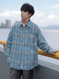 BONSIR  -  American Men's Spring and Autumn Plaid Shirts, Handsome and High-End Long-Sleeved Shirts, Trendy and Versatile Loose Tops