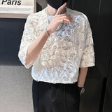 Bonsir Korea Fashion Streetwear Lace Hole Tops Summer T Shirts Party Club Sexy Tops Mens Clothing Ripped Hollow Short Sleeve T Shirt