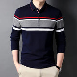 Bonsir Smart Casual Autumn Pure Cotton Polo Shirt Men New Lapel Button Contrast Color Fashion Office Social Loog Sleeve T-shirt Tops