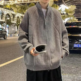 Bonsir Korean style high street men and women trendy personality stand up collar cardigan sweater couple loose retro casual top y2k