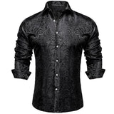 BONSIR  -  Mens Formal Blouse Paisley Long Sleeve Shirts Wedding Casual Style Lapel Neckline Polyester Fabric Regular Fit
