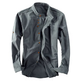BONSIR  -  Business Daily Light Grey M-2XL White Black Dark Gray Shirt Mandarin Collar Mens Slim Fit Business Long Sleeve