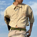 Bonsir Mens Y2k Floral Navel-Baring Graffiti Shirt Spring Summer New Genderless Fashion Streetwear Short-Sleeve Shirt Unisex