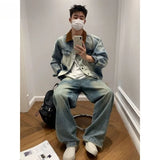 BONSIR  -  New spring and autumn design sense old denim jacket men's Korean version high-quality contrasting color casual collar