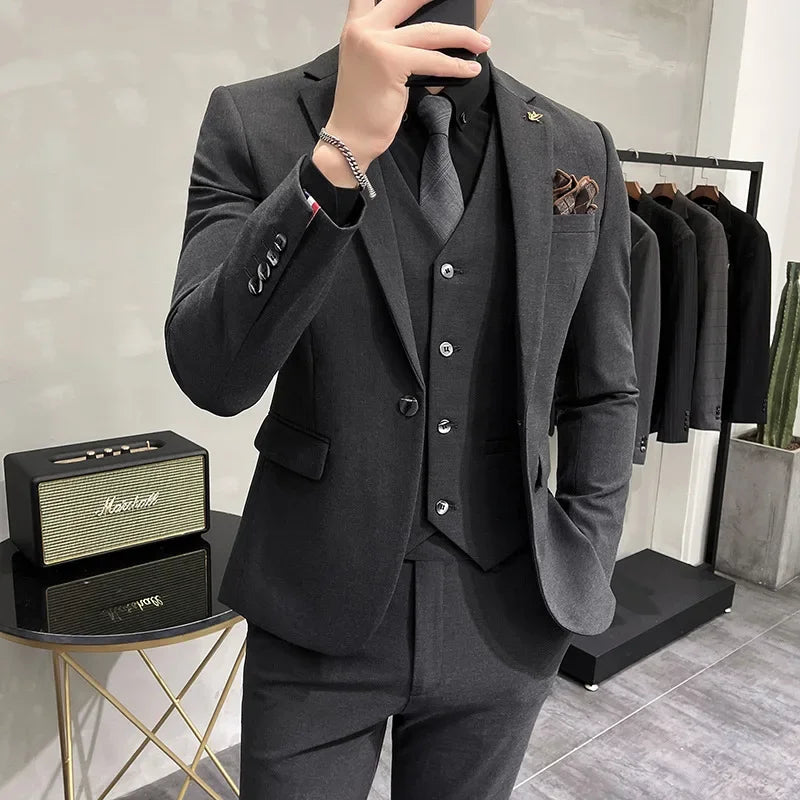 Bonsir 7XL-S (Jacket+Vest+Pant) Luxury Men Slim Fit Suit 3-Pcs Formal Business Work Wedding Stage Tuxedo High Quality Suit Men Clothing