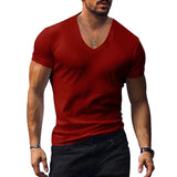 BONSIR  -  New Cotton Men T-shirt V-neck Fashion Design Slim Fit Soild T-shirts Male Tops Tees Short Sleeve T Shirt For Men