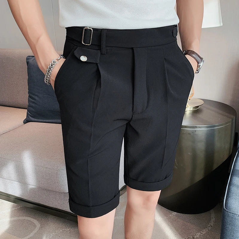 Bonsir British style Summer Business Slim Fit Business Suit Shorts Men Simple Casual Short Pants Knee Length Formal Pants Homme