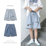 BONSIR  -  Summer Shorts Men's Ripped Streetwear Fashion Loose Jeans Hole Straight Wide Casual Soft Denim Shorts Male