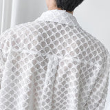 Bonsir Sexy Translucent Hollow Plaid Shirt Korean Fashion Loose Casual Long Sleeve Shirt Male Dress Shirts Tops Stage Clothes