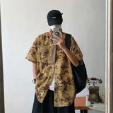 BONSIR  -  Japanese Retro Men Shirt Hong Kong Style Floral Male Short Sleeved Blouse Summer Loose Collar Tie Design Cardigan Blusas
