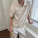 BONSIR  -  New Trend Men Seagull Collar Polo Shirt Light Luxury Textured Slim T-shirts Leisure Short Sleeve Solid Color Breathable Knitwear
