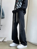 BONSIR  -  Fashion Patchwork Men's Bootcut Jeans Elastic Waist Drawstring Denim Pants High Street Classic Light Blue Black Male Trousers