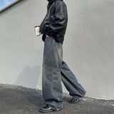Bonsir Vintage Men's Jeans Spring New Distressed Denim Straight Loose Pants High Street Male Casual Simple Daily Wide Leg Trousers