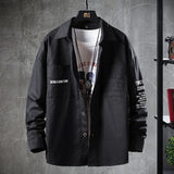 BONSIR  -  Autumn Washed Cotton Shirts for Men Retro American Loose Tops for Mens Long Sleeve Cargo Shirt Japan Casual Blouse Clothes