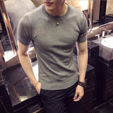 Bonsir Top Quality Summer Thin Short Sleeved Knitwear T-shirt Men Clothing Solid Color Slim Fit O-Neck Tee Shirt Streetwear 3XL-M