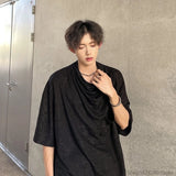 Bonsir Black Heaps Collar T-shirt for Men Ice Silk Breathable Soft Short Sleeved T-Shirt Summer Anti-wrinkle Loose Casual Tops