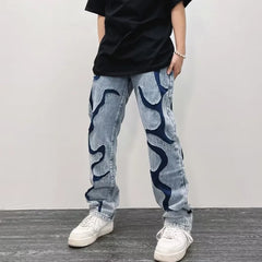 Bonsir Japanese Streetwear Embroidery Men Jeans Pants Cargo Vintage Harajuku Men's Denim Trousers