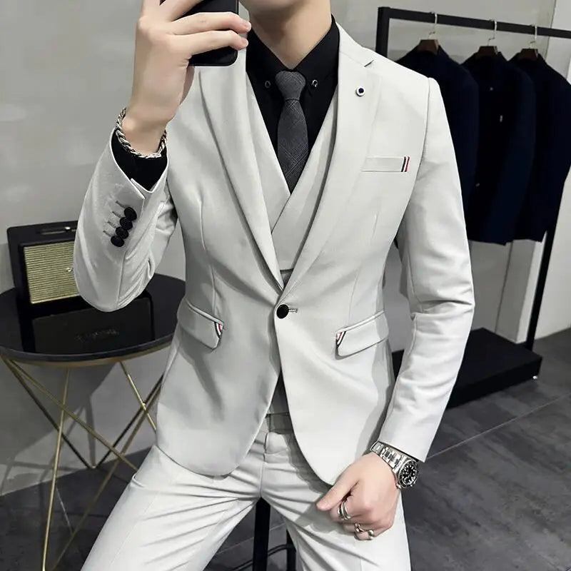 Bonsir (Jackets+Pants+Vest)High Quality Slim Fit Party Suit Mens Tuxedos Formal Business Wedding Social Suits Woven Decorate 3 Pcs Set