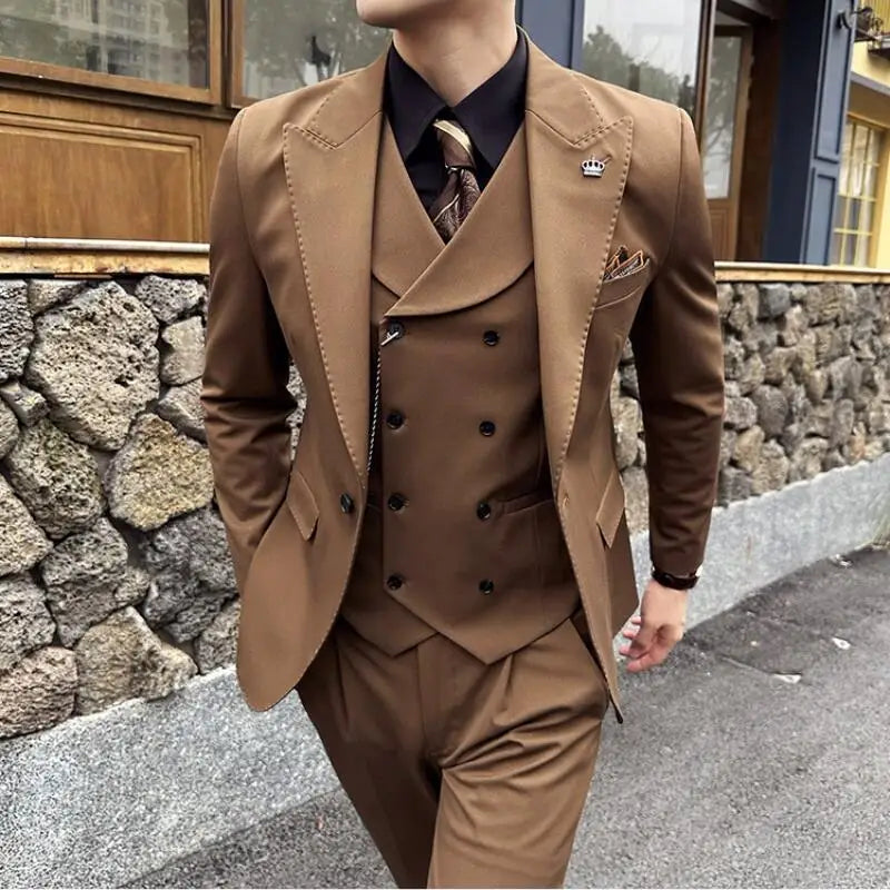 Bonsir (Jackets+Pants+Vest) High Quality Men Slim Fit Party Tuxedos 3 Pieces Fashion Double Breasted Vest Design Wedding Social Suit