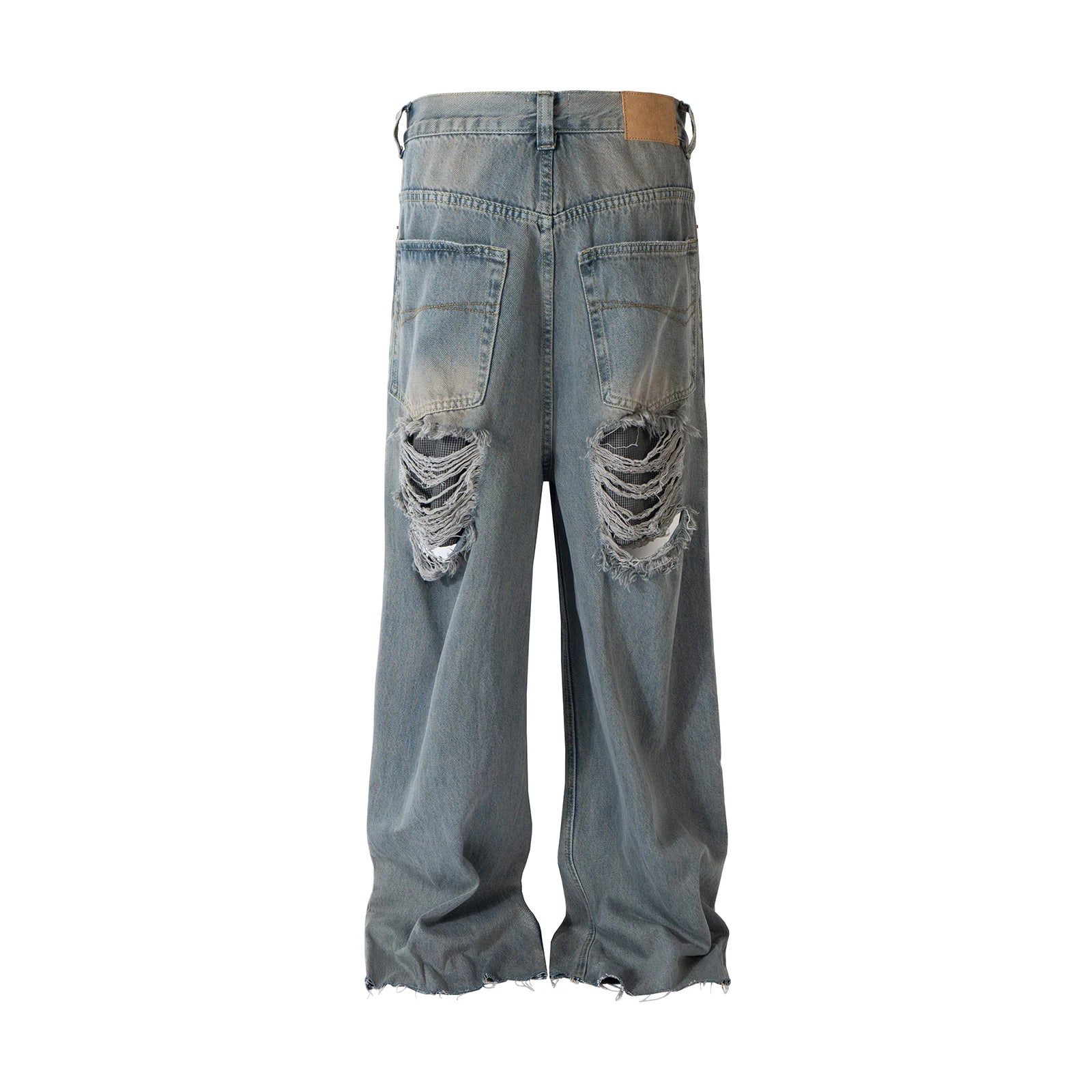 Bonsir Streetwear Blue Distressed Baggy Jeans for Men and Women Pantalones Hombre Ripped Big Hole Denim Trousers Oversized Cargos