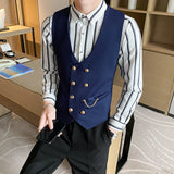 Bonsir Plus Size 5XL-M Men Double Breasted Gentleman Dress Casual Suit Vest Gold Button Slim Formal Business Office Social Jacket Vests