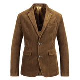 BONSIR  -  New Spring and Autumn Style European and American Men's Corduroy Casual Solid Color Lapel Single-breasted Slim-fit Suit Jacket.