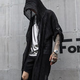 Bonsir Nightclub DJ Singer Punk Rock Hip Hop Long Shirt Black Hooded Cloak Cardigan Men Pleated Woven Cotton Blouse Gothic Vintage