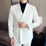 Bonsir New White Men Suits Slim with Double Breasted Wedding Groom Tuxedo Formal Business Male Fashion Jacket With Pants 2 Pieces