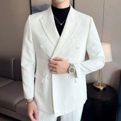 Bonsir New White Men Suits Slim with Double Breasted Wedding Groom Tuxedo Formal Business Male Fashion Jacket With Pants 2 Pieces