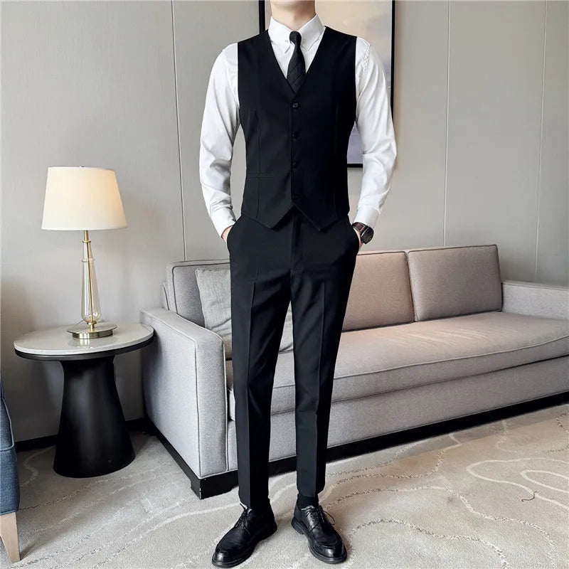 Bonsir 7XL ( Vest + Pants) Men Luxury Fashion Business Slim Single-breasted Men Suit Vest 2 pieces Formal Groom Wedding Dress Vest Set