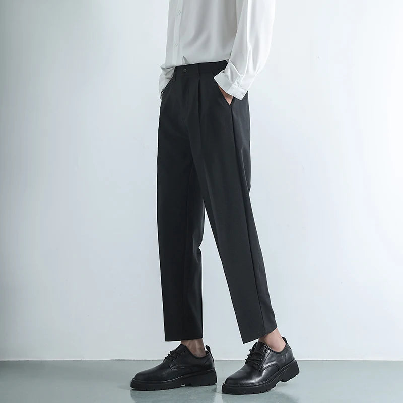 Bonsir Casual Pants Men Simple Daily Draping Korean Style Temperament Solid Color Chic Males Pantalones Outer Stylish Classic Bottoms